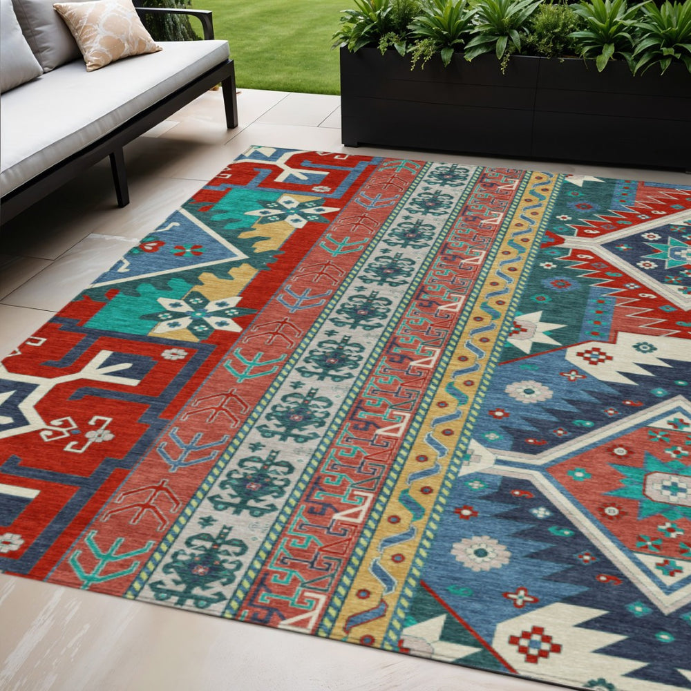 HomeRoots 5' Vibrant Aztec Indoor/Outdoor Area Rug - Durable, Washable, Stylish for High-Traffic Spaces 5' X 8' 598503