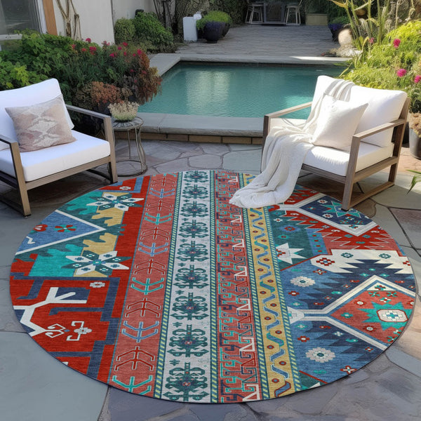 Homeroots 3' Black Ivory Copper Aztec Washable Indoor Outdoor Area Rug – Stylish, Durable, Easy Care Design 8' Round Polyester 598504