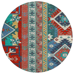 HomeRoots 5' Vibrant Aztec Indoor/Outdoor Area Rug - Durable, Washable, Stylish for High-Traffic Spaces 8' Round 598504