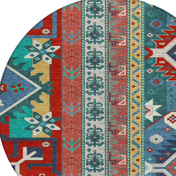 Homeroots 3' Black Ivory Copper Aztec Washable Indoor Outdoor Area Rug – Stylish, Durable, Easy Care Design 8' Round Polyester 598504