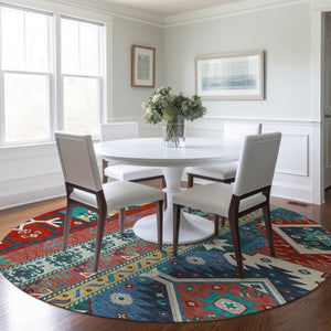 Homeroots 3' Black Ivory Copper Aztec Washable Indoor Outdoor Area Rug – Stylish, Durable, Easy Care Design 8' Round Polyester 598504