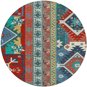 Homeroots 3' Black Ivory Copper Aztec Washable Indoor Outdoor Area Rug – Stylish, Durable, Easy Care Design 8' Round Polyester 598504