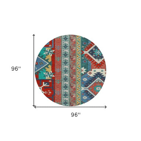 Homeroots 3' Black Ivory Copper Aztec Washable Indoor Outdoor Area Rug – Stylish, Durable, Easy Care Design 8' Round Polyester 598504