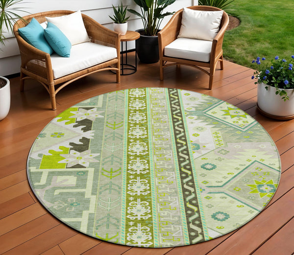 Homeroots 3' Black Ivory Copper Aztec Washable Indoor Outdoor Area Rug – Stylish, Durable, Easy Care Design 8' Round Polyester 598510