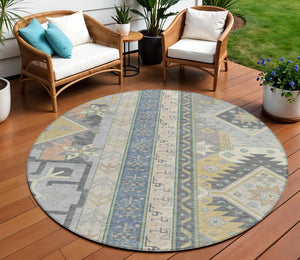 Homeroots 3' Black Ivory Copper Aztec Washable Indoor Outdoor Area Rug – Stylish, Durable, Easy Care Design 8' Round Polyester 598516