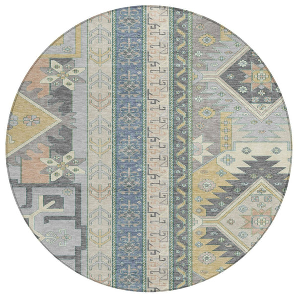 HomeRoots 5' Timeless Aztec-Inspired Washable Area Rug for Indoor & Outdoor Use – Durable & Stylish Design 8' Round 598516