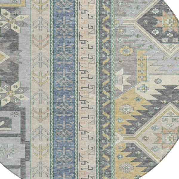 Homeroots 3' Black Ivory Copper Aztec Washable Indoor Outdoor Area Rug – Stylish, Durable, Easy Care Design 8' Round Polyester 598516