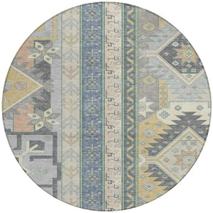 Homeroots 3' Black Ivory Copper Aztec Washable Indoor Outdoor Area Rug – Stylish, Durable, Easy Care Design 8' Round Polyester 598516