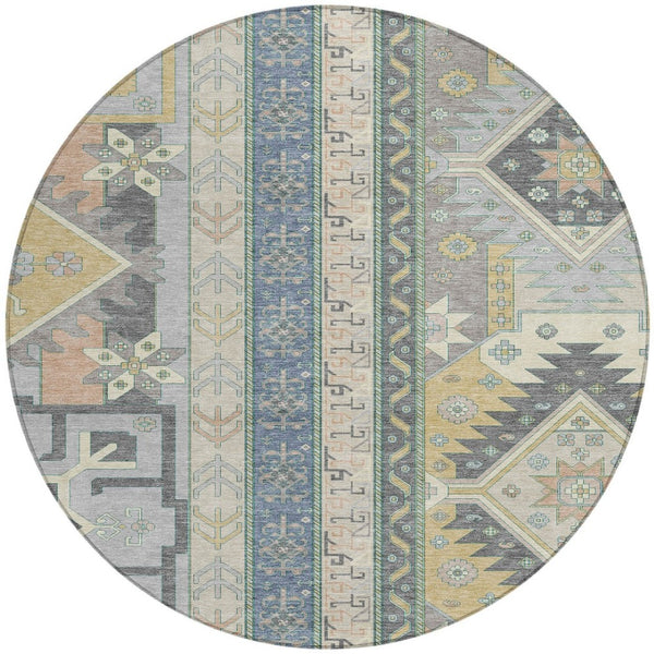 Homeroots 3' Black Ivory Copper Aztec Washable Indoor Outdoor Area Rug – Stylish, Durable, Easy Care Design 8' Round Polyester 598516