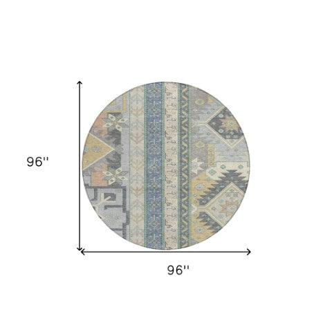 Homeroots 3' Black Ivory Copper Aztec Washable Indoor Outdoor Area Rug – Stylish, Durable, Easy Care Design 8' Round Polyester 598516