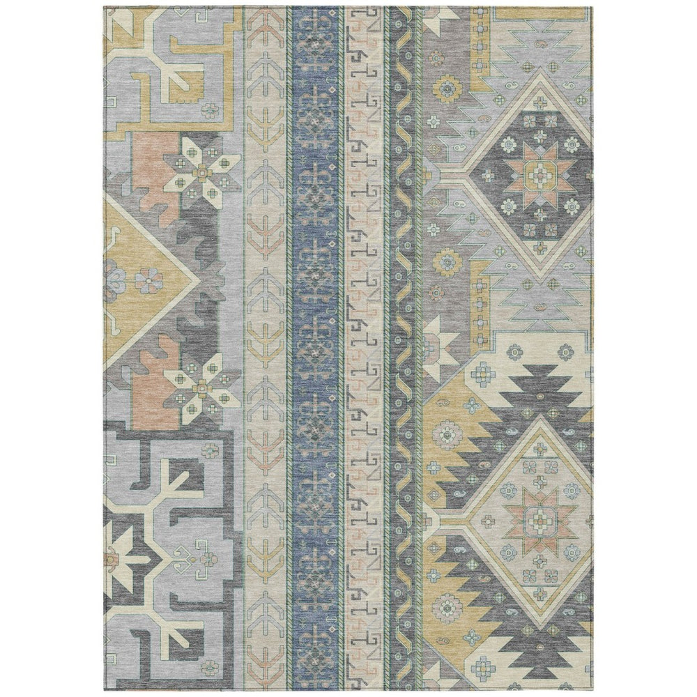 HomeRoots 9' Aztec-Inspired Washable Area Rug in Silver, Beige & Gold for Indoor/Outdoor Durability & Style 598518