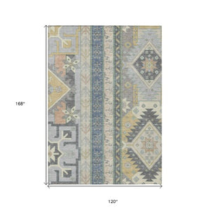 Homeroots 3' Black Ivory Copper Aztec Washable Indoor Outdoor Area Rug – Stylish, Durable, Easy Care Design 10' X 14' Polyester 598519