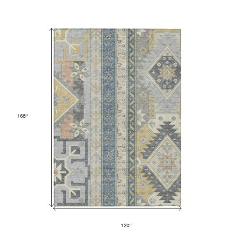 Homeroots 3' Black Ivory Copper Aztec Washable Indoor Outdoor Area Rug – Stylish, Durable, Easy Care Design 10' X 14' Polyester 598519