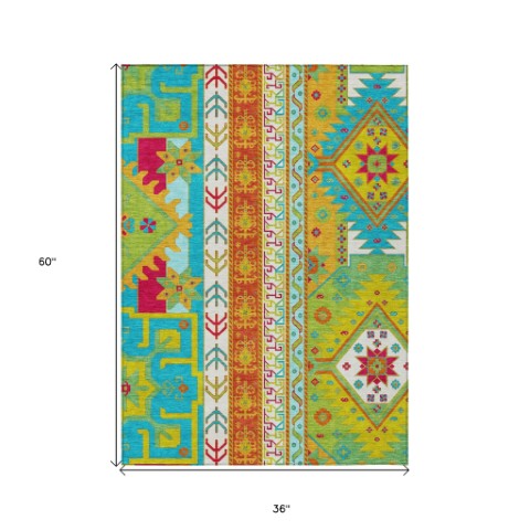 Homeroots 3' Black Ivory Copper Aztec Washable Indoor Outdoor Area Rug – Stylish, Durable, Easy Care Design 3' X 5' Polyester 598520