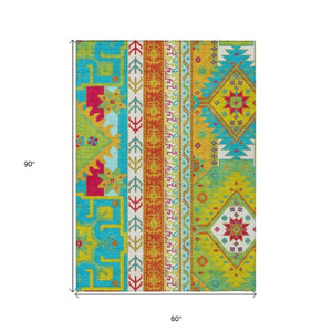 Homeroots 3' Black Ivory Copper Aztec Washable Indoor Outdoor Area Rug – Stylish, Durable, Easy Care Design 5' X 8' Polyester 598521