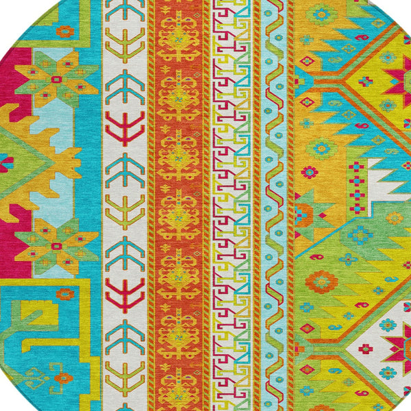 Homeroots 3' Black Ivory Copper Aztec Washable Indoor Outdoor Area Rug – Stylish, Durable, Easy Care Design 8' Round Polyester 598522