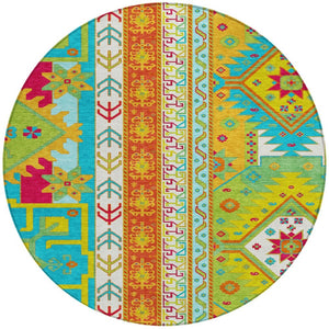 Homeroots 3' Black Ivory Copper Aztec Washable Indoor Outdoor Area Rug – Stylish, Durable, Easy Care Design 8' Round Polyester 598522