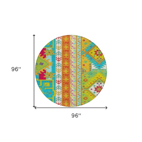 Homeroots 3' Black Ivory Copper Aztec Washable Indoor Outdoor Area Rug – Stylish, Durable, Easy Care Design 8' Round Polyester 598522