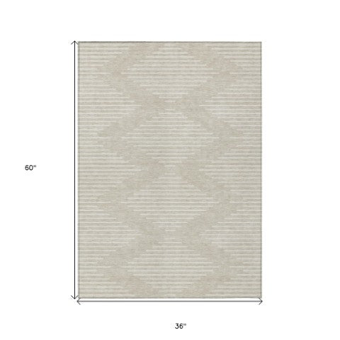 Homeroots 3' Beige And Ivory Geometric Washable Area Rug - Perfect For Indoor And Outdoor Spaces, Durable Design 3' X 5' Polyester 598526