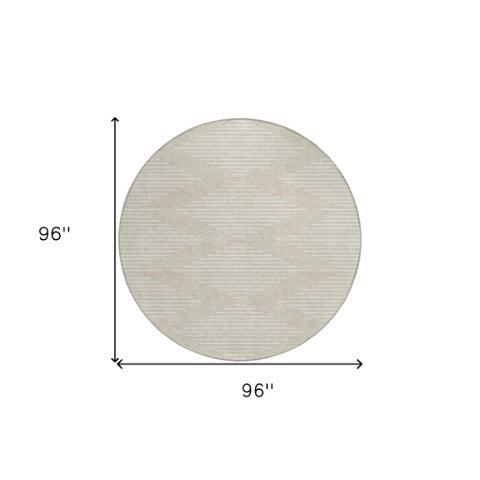 Homeroots 3' Beige And Ivory Geometric Washable Area Rug - Perfect For Indoor And Outdoor Spaces, Durable Design 8' Round Polyester 598528