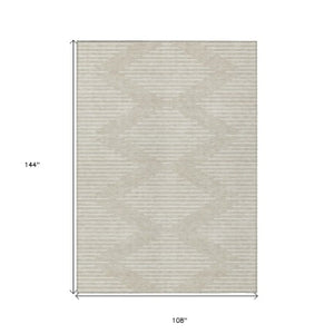 Homeroots 3' Beige And Ivory Geometric Washable Area Rug - Perfect For Indoor And Outdoor Spaces, Durable Design 9' X 12' Polyester 598530