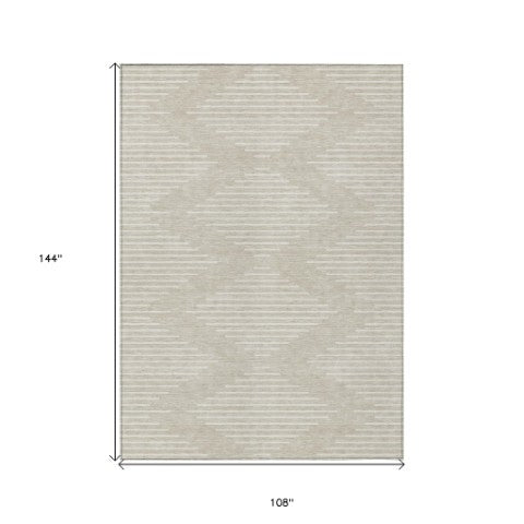 Homeroots 3' Beige And Ivory Geometric Washable Area Rug - Perfect For Indoor And Outdoor Spaces, Durable Design 9' X 12' Polyester 598530
