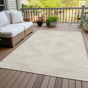 Homeroots 3' Beige And Ivory Geometric Washable Area Rug - Perfect For Indoor And Outdoor Spaces, Durable Design 9' X 12' Polyester 598530