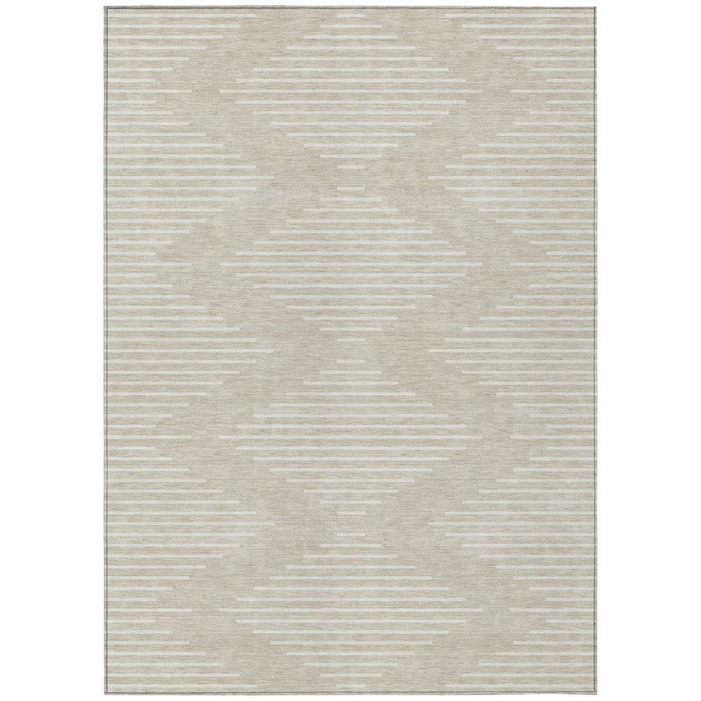 HomeRoots 9' X 12' Beige and Ivory Geometric Washable Area Rug - Indoor/Outdoor, Stain-Resistant, Durable Design 598530