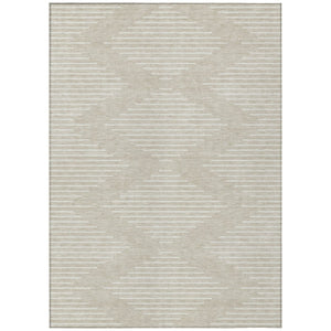 HomeRoots 9' X 12' Beige and Ivory Geometric Washable Area Rug - Indoor/Outdoor, Stain-Resistant, Durable Design 598530
