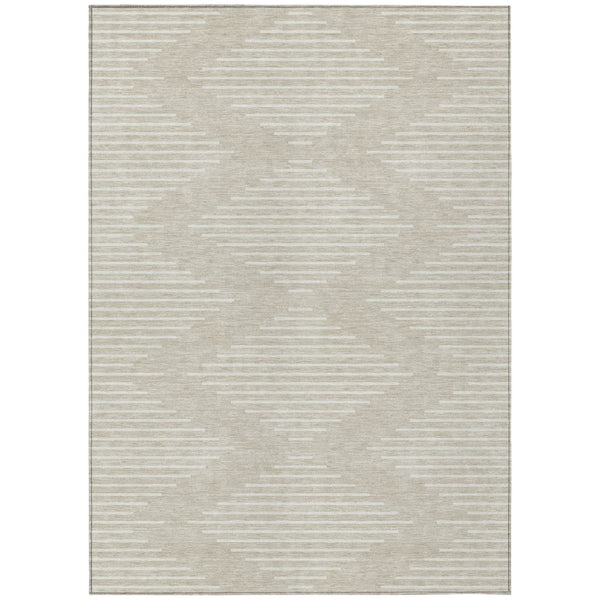 HomeRoots 9' X 12' Beige and Ivory Geometric Washable Area Rug - Indoor/Outdoor, Stain-Resistant, Durable Design 598530