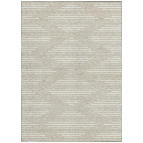 Homeroots 3' Beige And Ivory Geometric Washable Area Rug - Perfect For Indoor And Outdoor Spaces, Durable Design 10' X 14' Polyester 598531