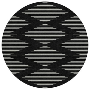 HomeRoots 5' Black and Ivory Geometric Indoor/Outdoor Area Rug - Durable, Washable, Modern Style for Any Space 8' Round 598534