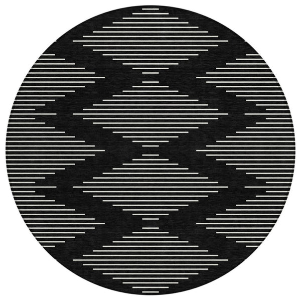 HomeRoots 5' Black and Ivory Geometric Indoor/Outdoor Area Rug - Durable, Washable, Modern Style for Any Space 8' Round 598534