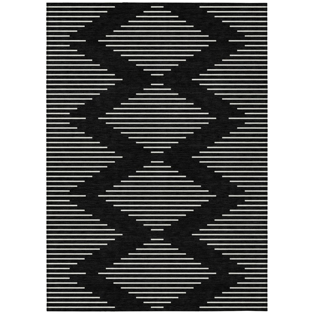 HomeRoots 9' X 12' Black And Ivory Geometric Area Rug – Stylish, Durable, Washable for Indoor & Outdoor Spaces! 598536