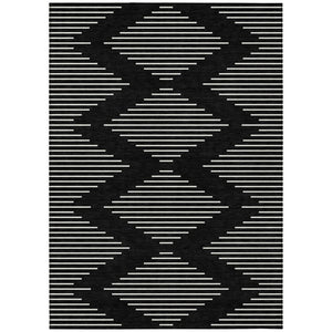 HomeRoots 5' Black and Ivory Geometric Indoor/Outdoor Area Rug - Durable, Washable, Modern Style for Any Space 10' X 14' 598537