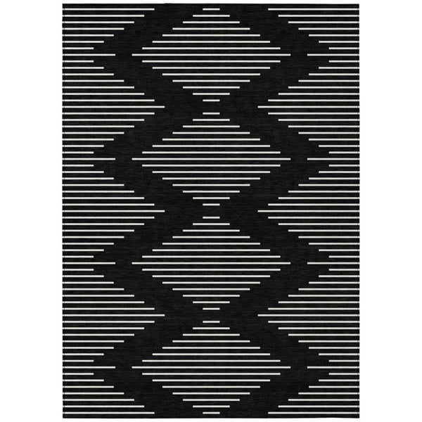 HomeRoots 5' Black and Ivory Geometric Indoor/Outdoor Area Rug - Durable, Washable, Modern Style for Any Space 10' X 14' 598537