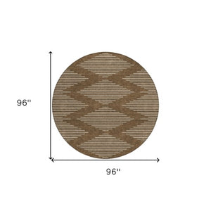 Homeroots 3' Beige And Ivory Geometric Washable Area Rug - Perfect For Indoor And Outdoor Spaces, Durable Design 8' Round Polyester 598540