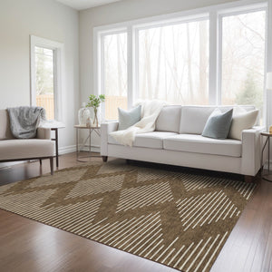 Homeroots 3' Beige And Ivory Geometric Washable Area Rug - Perfect For Indoor And Outdoor Spaces, Durable Design 8' X 10' Polyester 598541