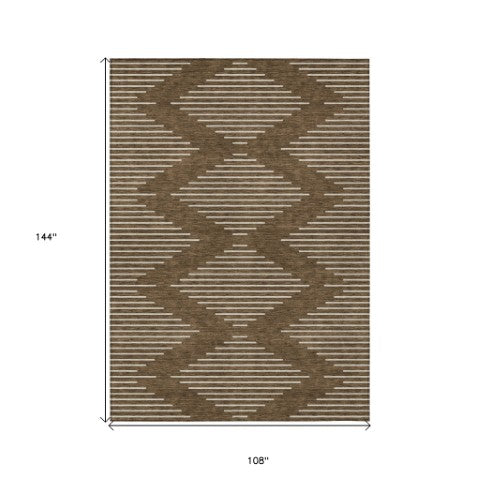 Homeroots 3' Beige And Ivory Geometric Washable Area Rug - Perfect For Indoor And Outdoor Spaces, Durable Design 9' X 12' Polyester 598542
