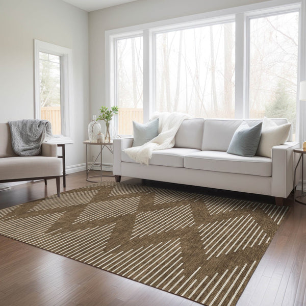 Homeroots 3' Beige And Ivory Geometric Washable Area Rug - Perfect For Indoor And Outdoor Spaces, Durable Design 9' X 12' Polyester 598542