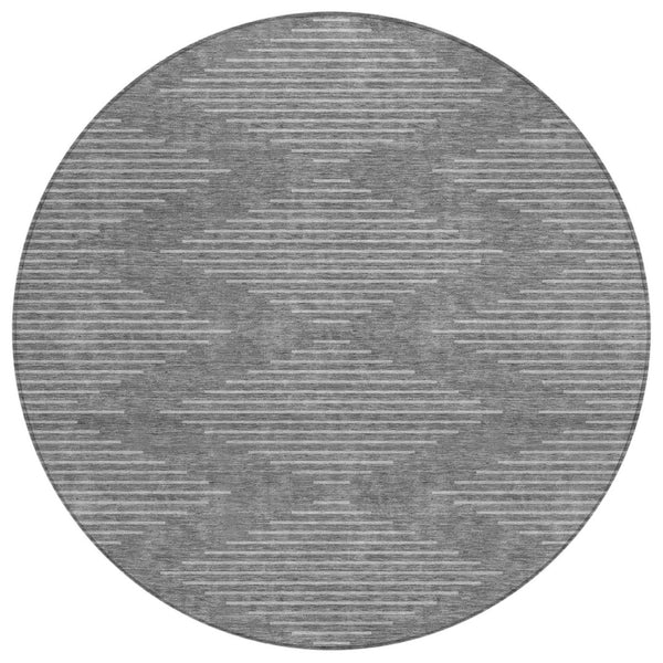 HomeRoots 5' Charcoal and Silver Geometric Area Rug - Stylish, Washable, Durable Indoor/Outdoor Decor Piece 8' Round 598546
