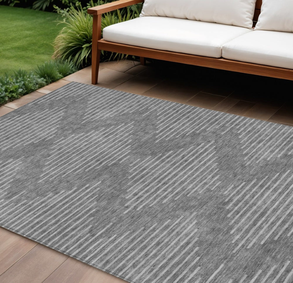 HomeRoots 9' X 12' Charcoal and Silver Geometric Area Rug – Durable, Washable, Perfect for Indoor & Outdoor Use! 598548