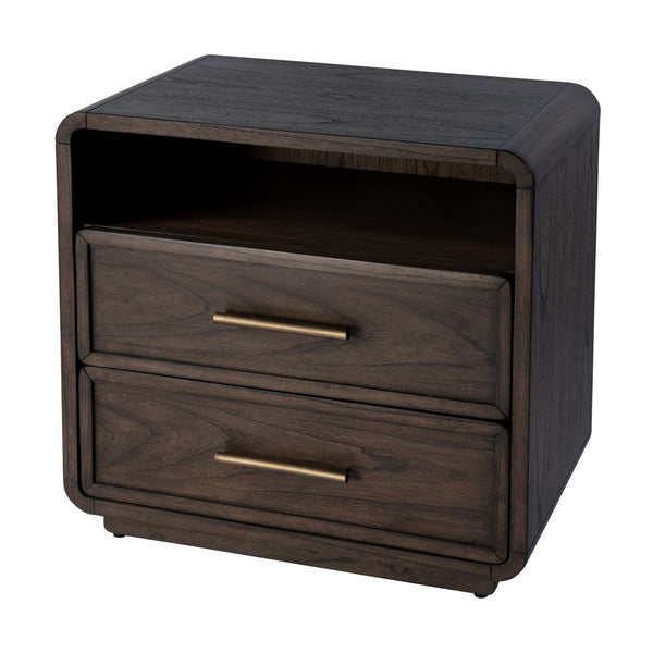 Butler Keenan 28" Wood Nightstand with Soft-Close Drawers & Open Shelf - Elegant Dark Brown Design