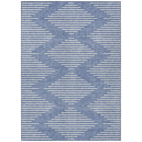 HomeRoots 5' Durable Denim Blue and Ivory Geometric Area Rug for Indoor and Outdoor Use, Washable Design 5' X 8' 598551