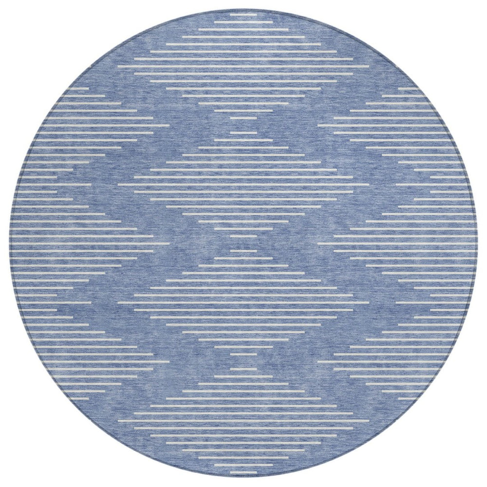 HomeRoots 5' Durable Denim Blue and Ivory Geometric Area Rug for Indoor and Outdoor Use, Washable Design 8' Round 598552