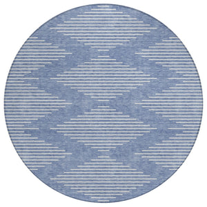 HomeRoots 5' Durable Denim Blue and Ivory Geometric Area Rug for Indoor and Outdoor Use, Washable Design 8' Round 598552