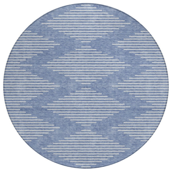 HomeRoots 5' Durable Denim Blue and Ivory Geometric Area Rug for Indoor and Outdoor Use, Washable Design 8' Round 598552