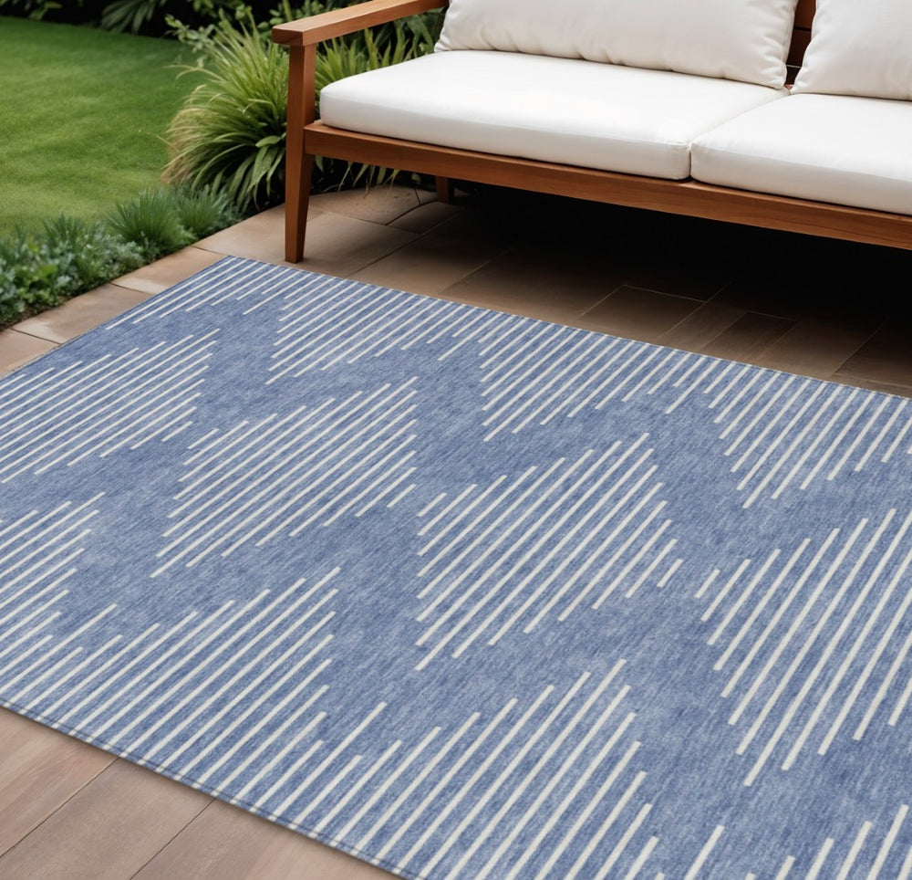 HomeRoots 9' X 12' Stylish Denim Blue & Ivory Geometric Area Rug - Durable, Washable for Indoor & Outdoor Use 598554