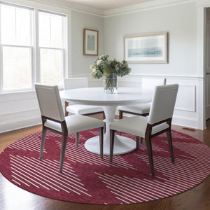 Homeroots 3' Beige And Ivory Geometric Washable Area Rug - Perfect For Indoor And Outdoor Spaces, Durable Design 8' Round Polyester 598558