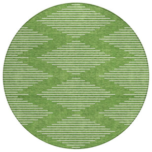 HomeRoots 5' Geometric Green and Ivory Washable Area Rug for Indoor and Outdoor Spaces - Stain Resistant Design 8' Round 598564